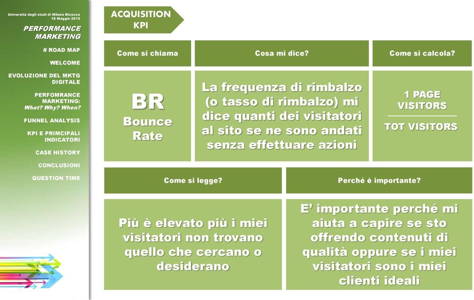 senza effettuare azioni 1 PAGE VISITORS TOT VISITORS Come si legge? Perché è importante?