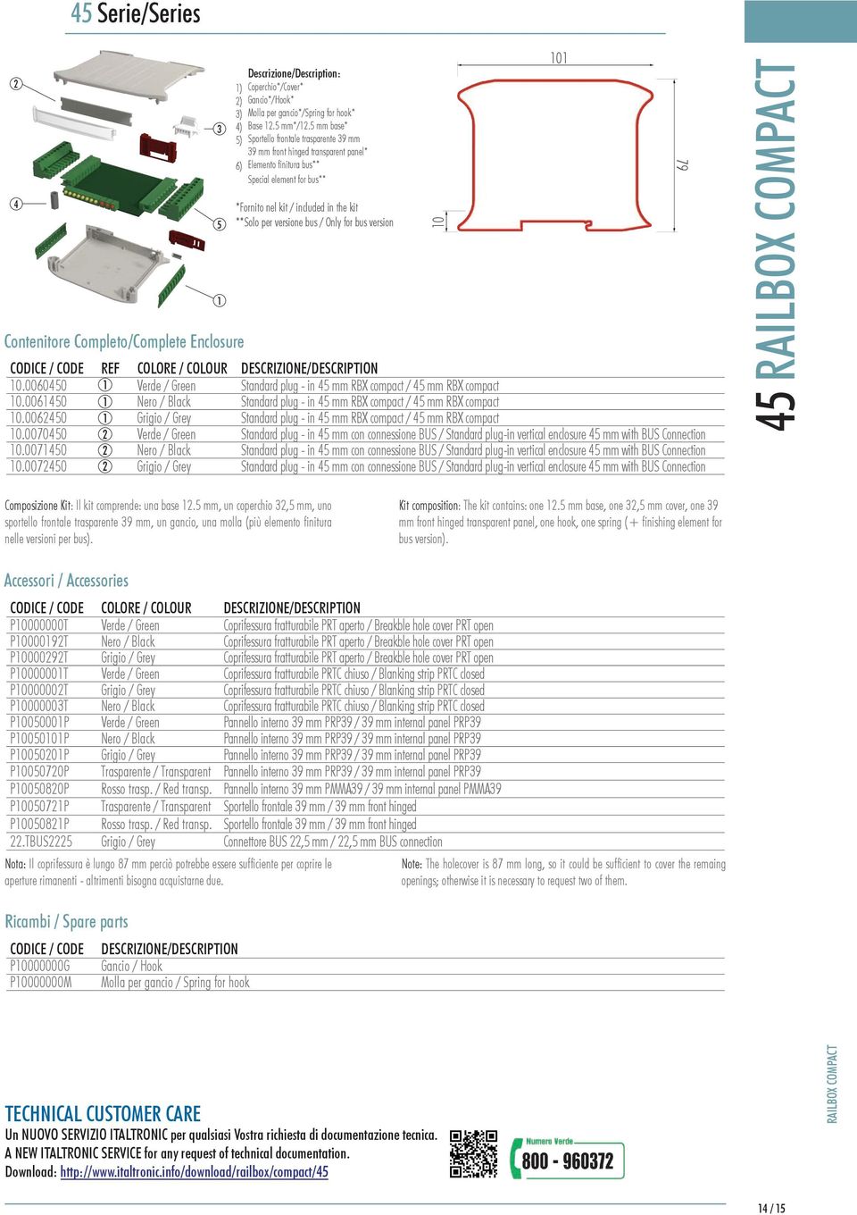 versione bus / Only for bus version codice / code ref colore / colour descrizione/description 10.0060450 1 Verde / Green Standard plug - in 45 mm RBX compact / 45 mm RBX compact 10.