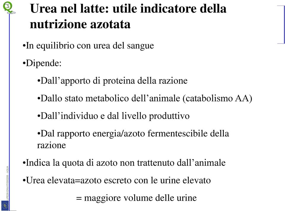 individuo e dal livello produttivo Dal rapporto energia/azoto fermentescibile della razione Indica la