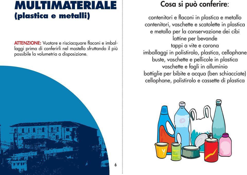 Cosa si può conferire: contenitori e flaconi in plastica e metallo contenitori, vaschette e scatolette in plastica e metallo per la conservazione