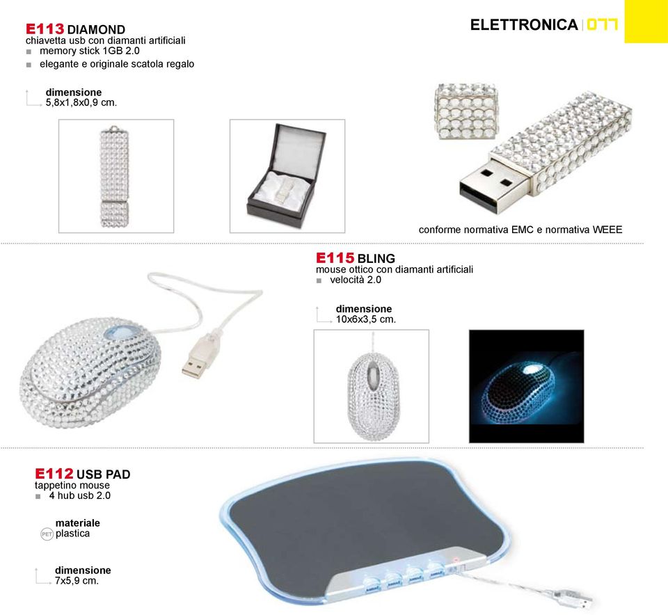 E115 BLING mouse ottico con diamanti artificiali velocità 2.