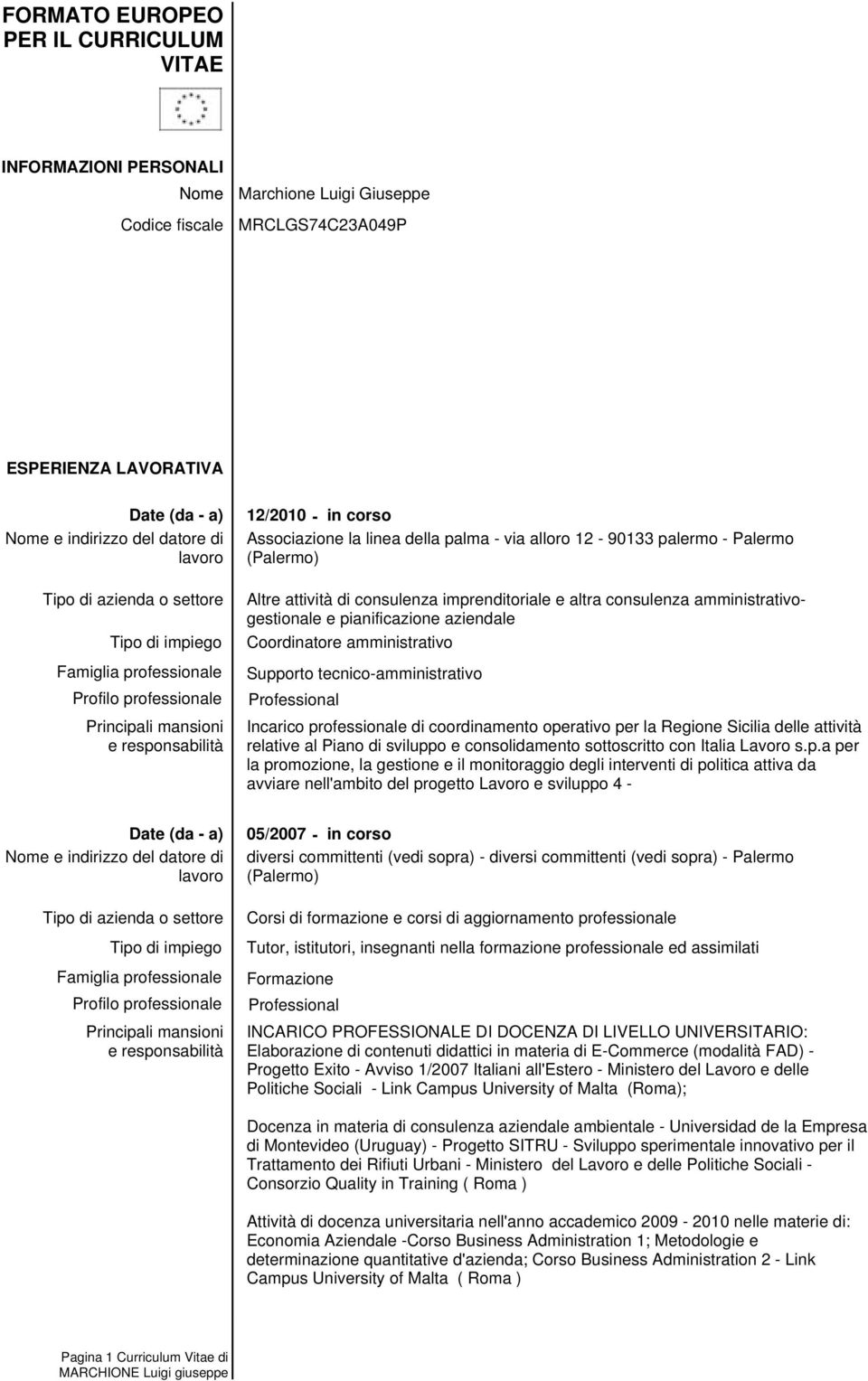 tecnico-amministrativo Incarico pr