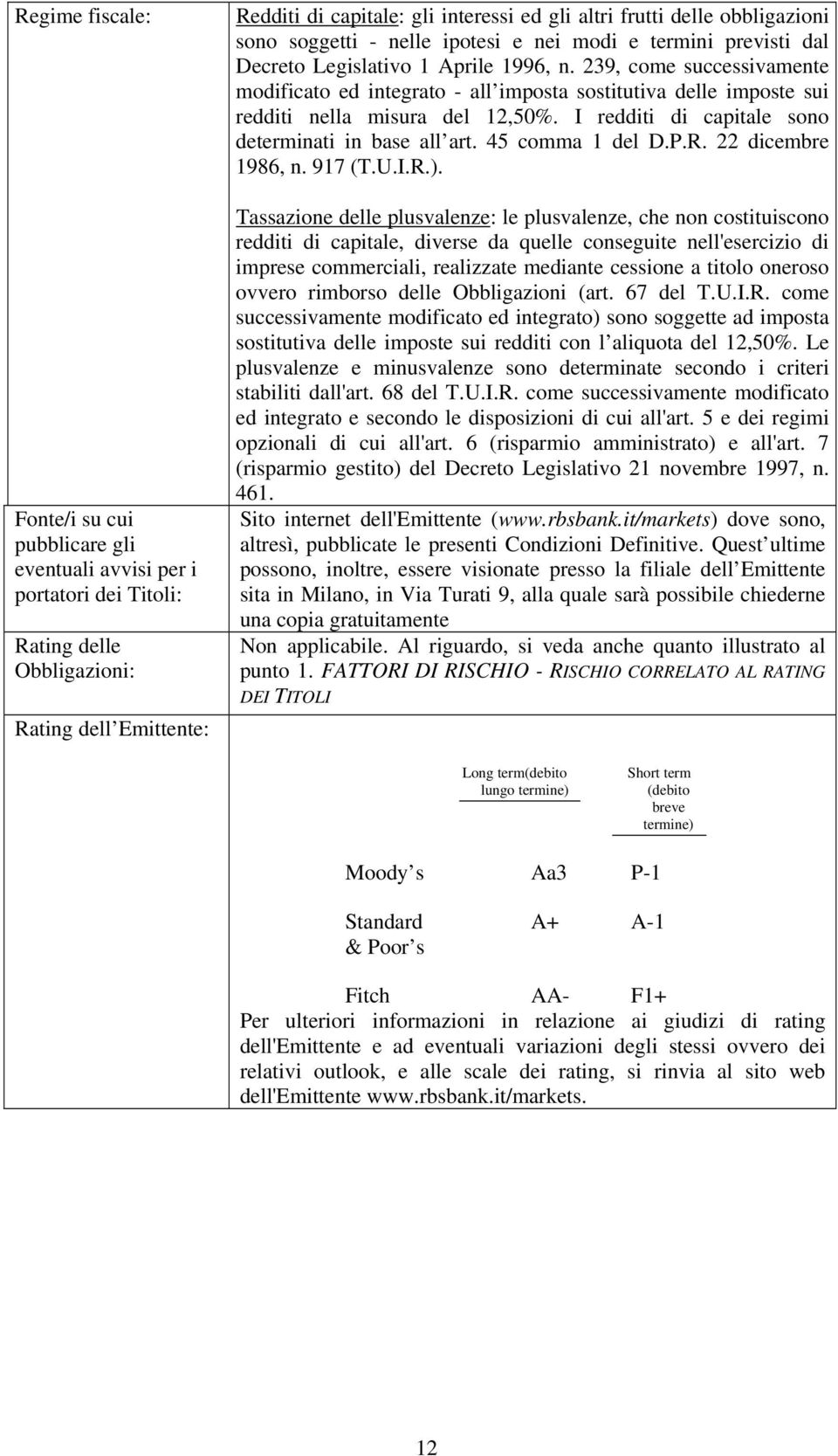 239, come successivamente modificato ed integrato - all imposta sostitutiva delle imposte sui redditi nella misura del 12,50%. I redditi di capitale sono determinati in base all art. 45 comma 1 del D.