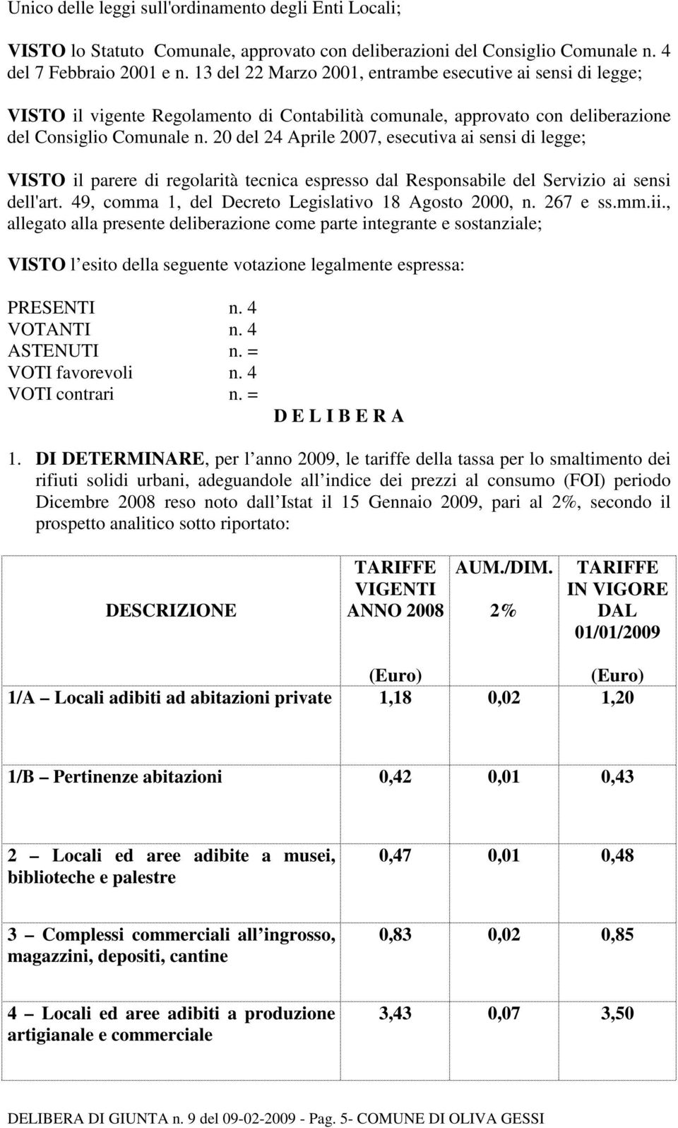 20 del 24 Aprile 2007, esecutiva ai sensi di legge; VISTO il parere di regolarità tecnica espresso dal Responsabile del Servizio ai sensi dell'art.