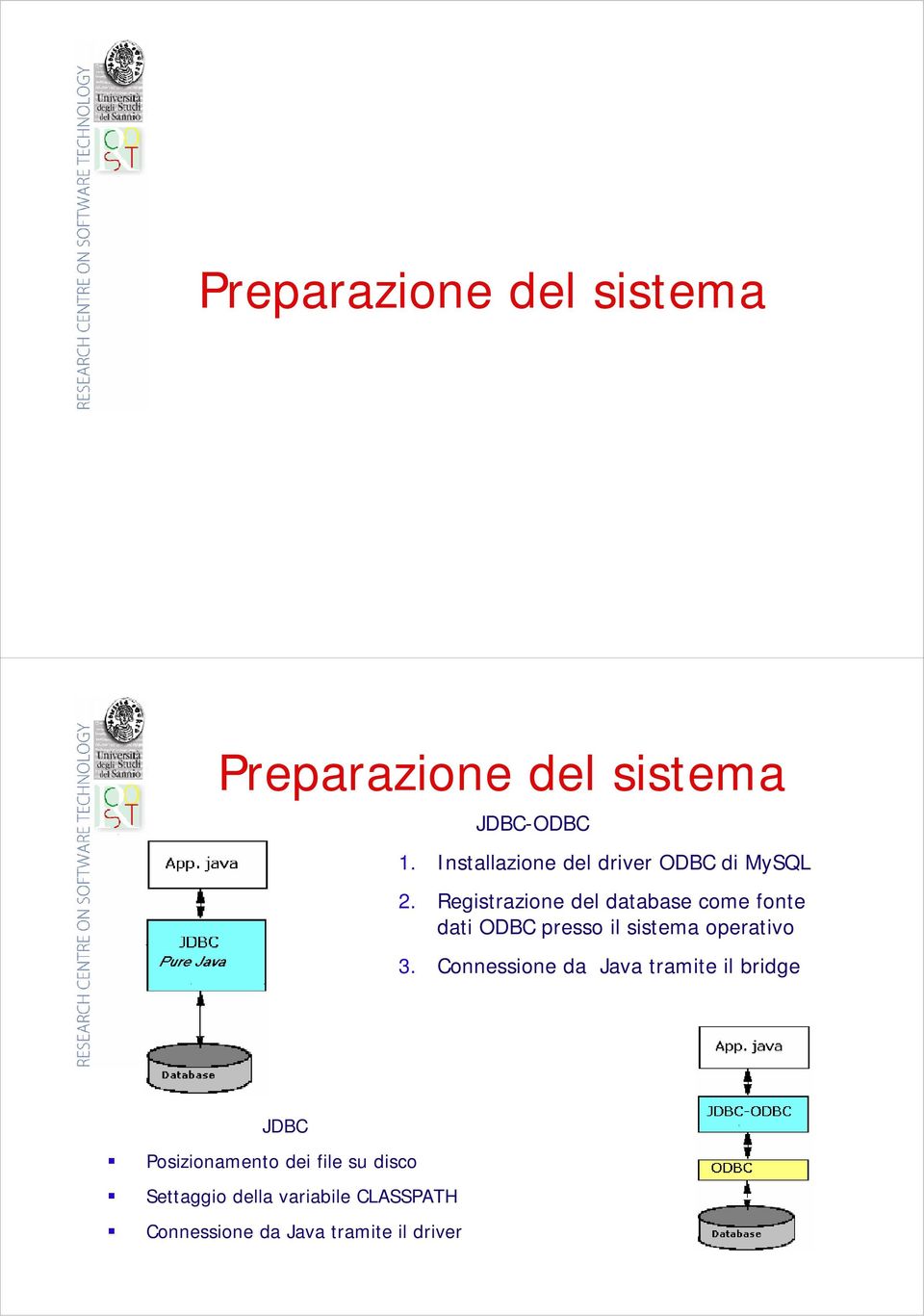 Registrazione del database come fonte dati ODBC presso il sistema operativo 3.