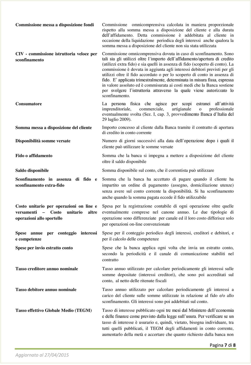 istruttoria veloce per sconfinamento Commissione omnicomprensiva dovuta in caso di sconfinamento.