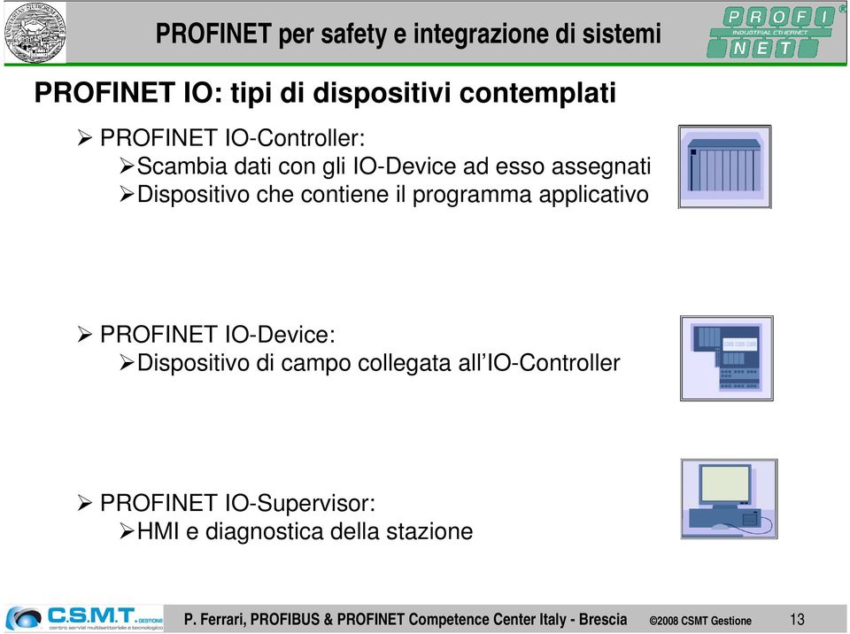 IO-Device: Dispositivo di campo collegata all IO-Controller PROFINET IO-Supervisor: HMI e