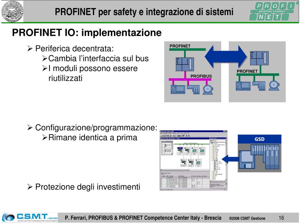 Configurazione/programmazione: Rimane identica a prima GSD Protezione degli