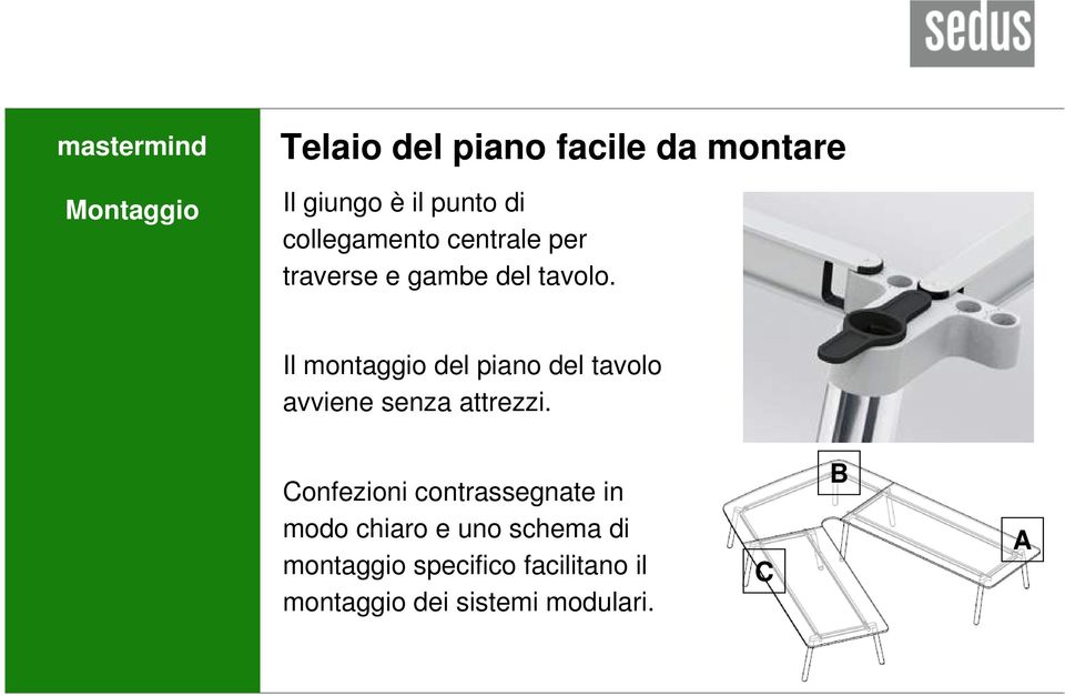 Il montaggio del piano del tavolo avviene senza attrezzi.