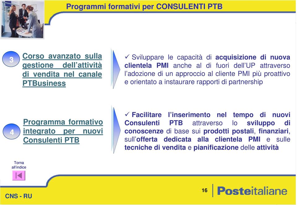 rapporti partnrship 4 Programma formativo intgrato pr nuovi Consulnti PTB Facilitar l insrimnto nl tmpo nuovi Consulnti PTB attravrso