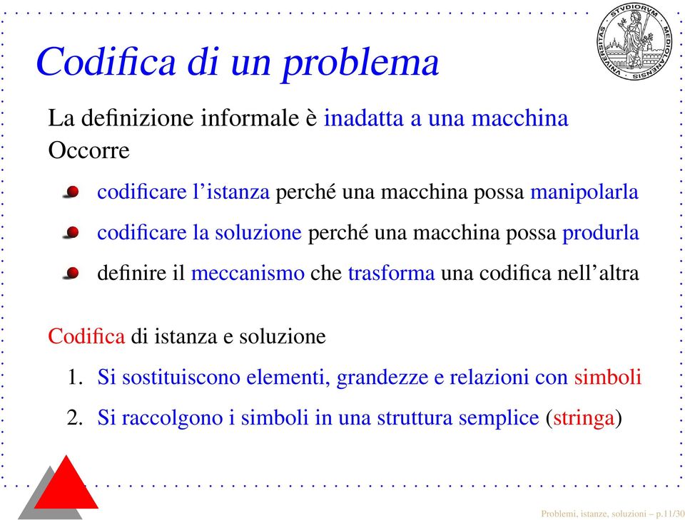 trasforma una codifica nell altra Codifica di istanza e soluzione 1.