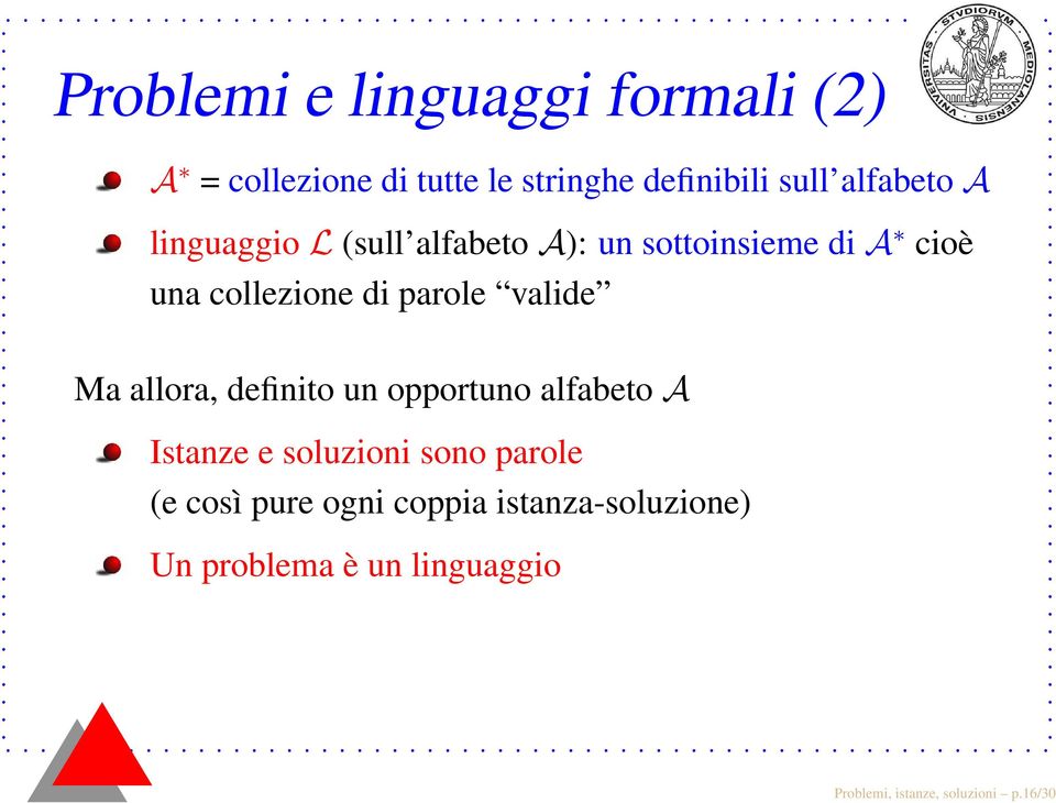 parole valide Ma allora, definito un opportuno alfabeto A Istanze e soluzioni sono parole (e