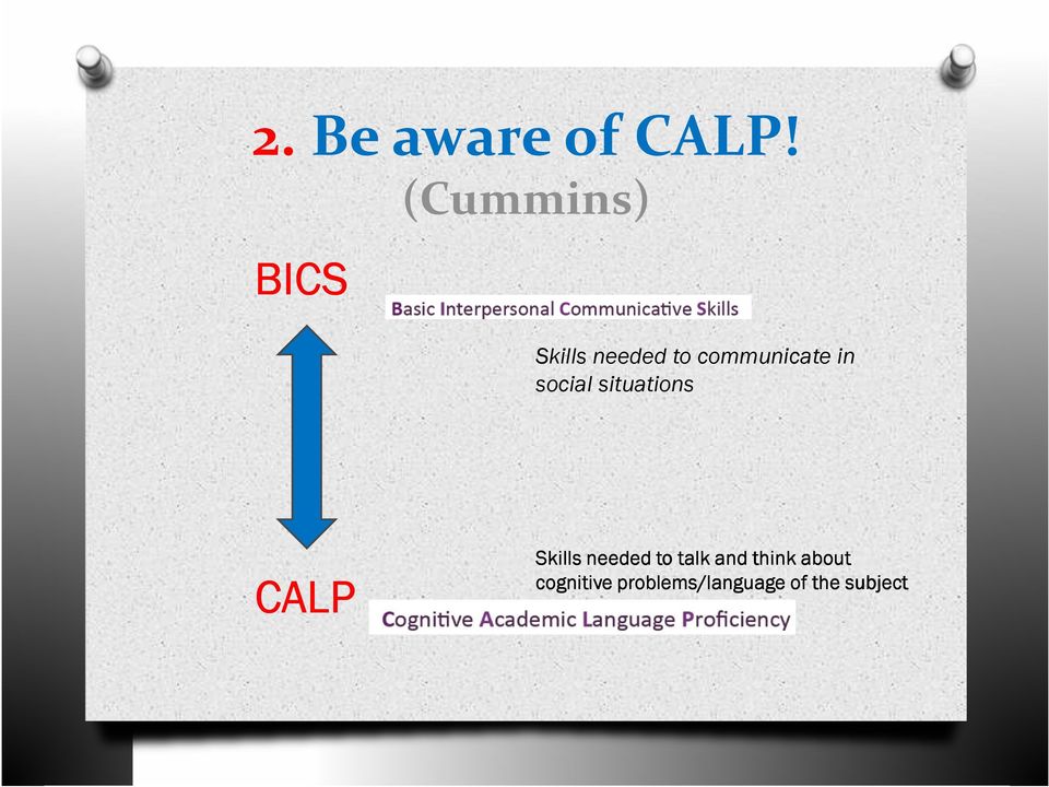in social situations CALP Skills needed to