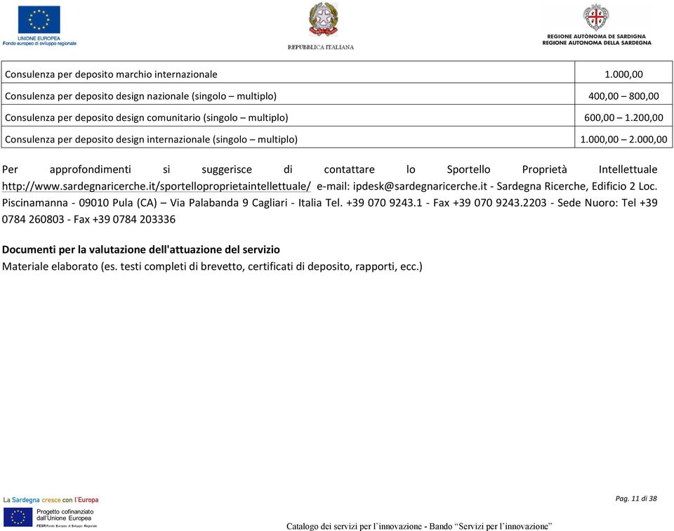 sardegnaricerche.it/sportelloproprietaintellettuale/ e- mail: ipdesk@sardegnaricerche.it - Sardegna Ricerche, Edificio 2 Loc. Piscinamanna - 09010 Pula (CA) Via Palabanda 9 Cagliari - Italia Tel.