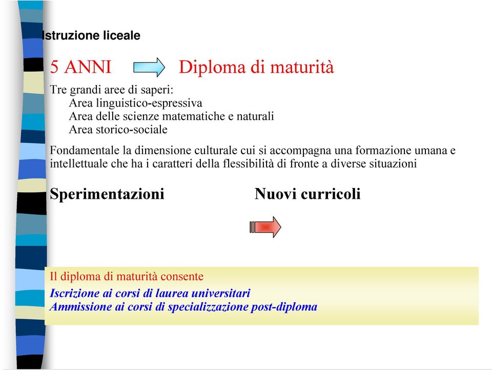 e intellettuale che ha i caratteri della flessibilità di fronte a diverse situazioni Sperimentazioni Nuovi curricoli Il