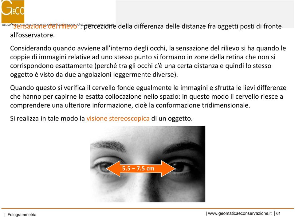 esattamente (perché tra gli occhi c è una certa distanza e quindi lo stesso oggetto è visto da due angolazioni leggermente diverse).