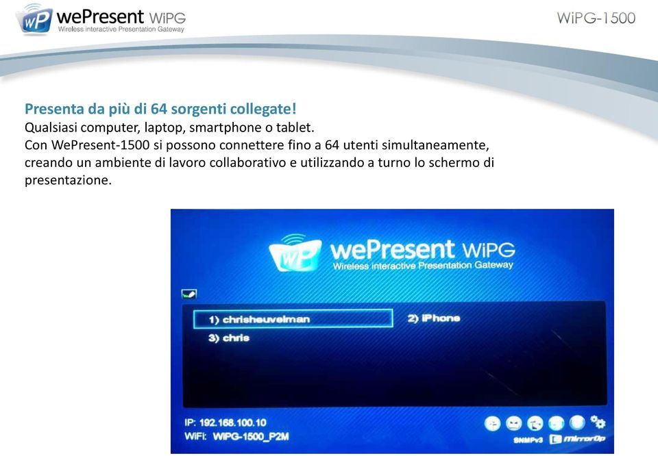 Con WePresent-1500 si possono connettere fino a 64 utenti