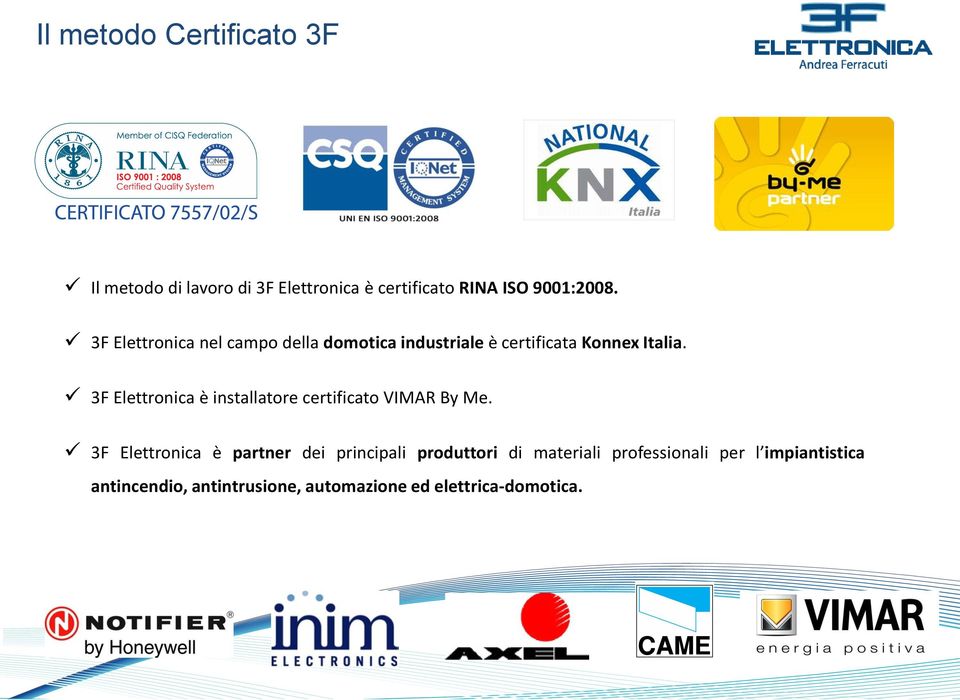 3F Elettronica è installatore certificato VIMAR By Me.