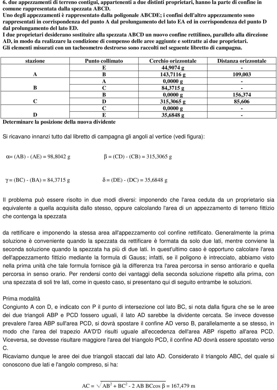 del punto D dal prolungamento del lato ED.