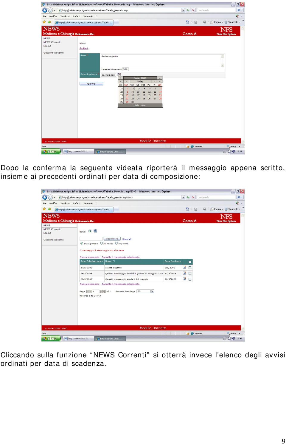 composizione: Cliccando sulla funzione NEWS Correnti si