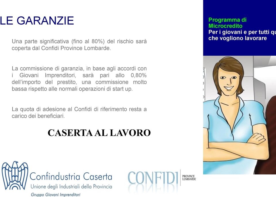 La commissione di garanzia, in base agli accordi con i Giovani Imprenditori, sarà pari allo