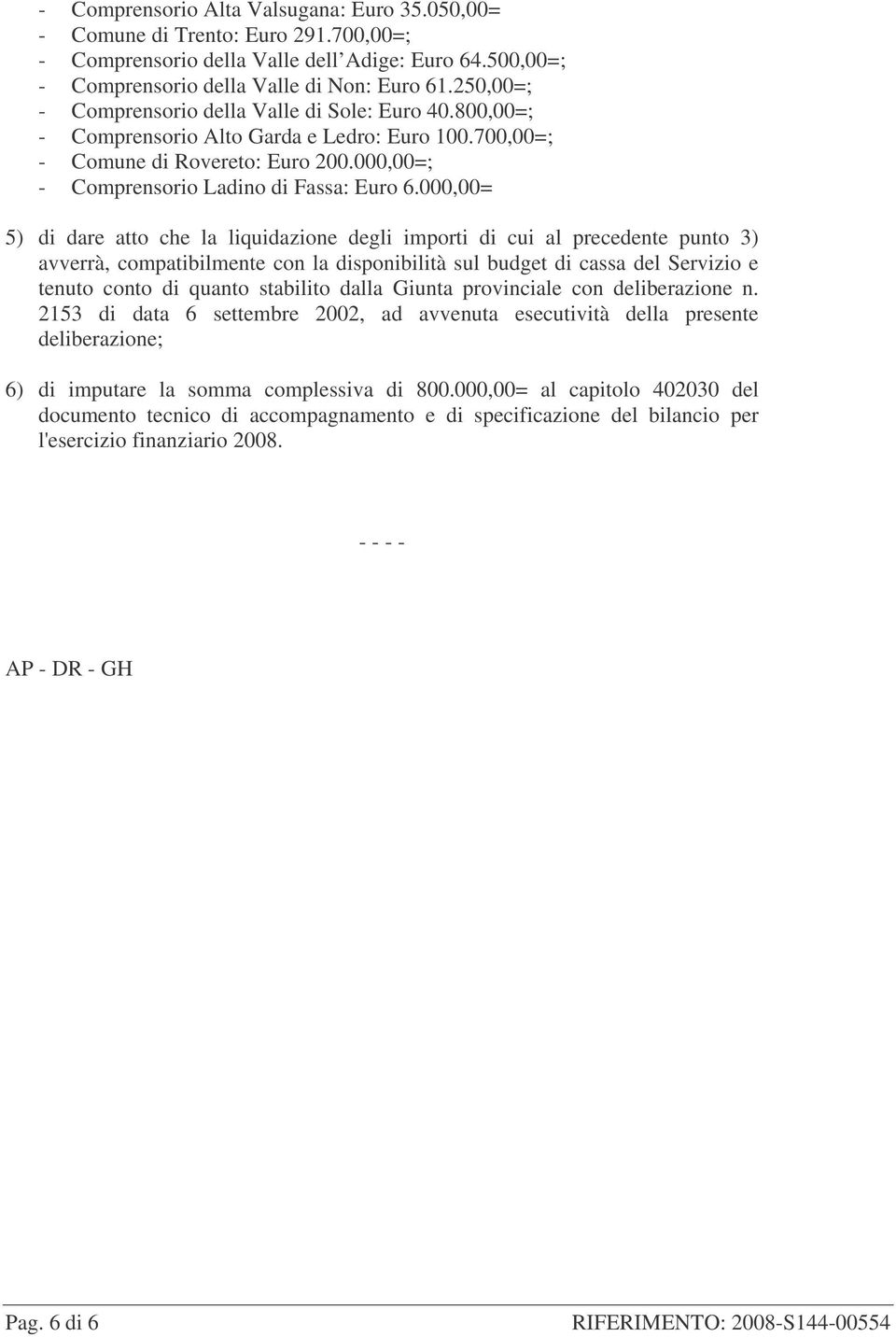 000,00= 5) di dare atto che la liquidazione degli importi di cui al precedente punto 3) avverrà, compatibilmente con la disponibilità sul budget di cassa del Servizio e tenuto conto di quanto