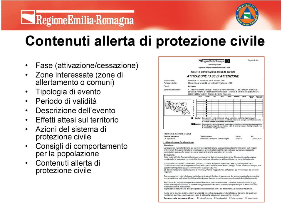 Descrizione dell evento Effetti attesi sul territorio Azioni del sistema di