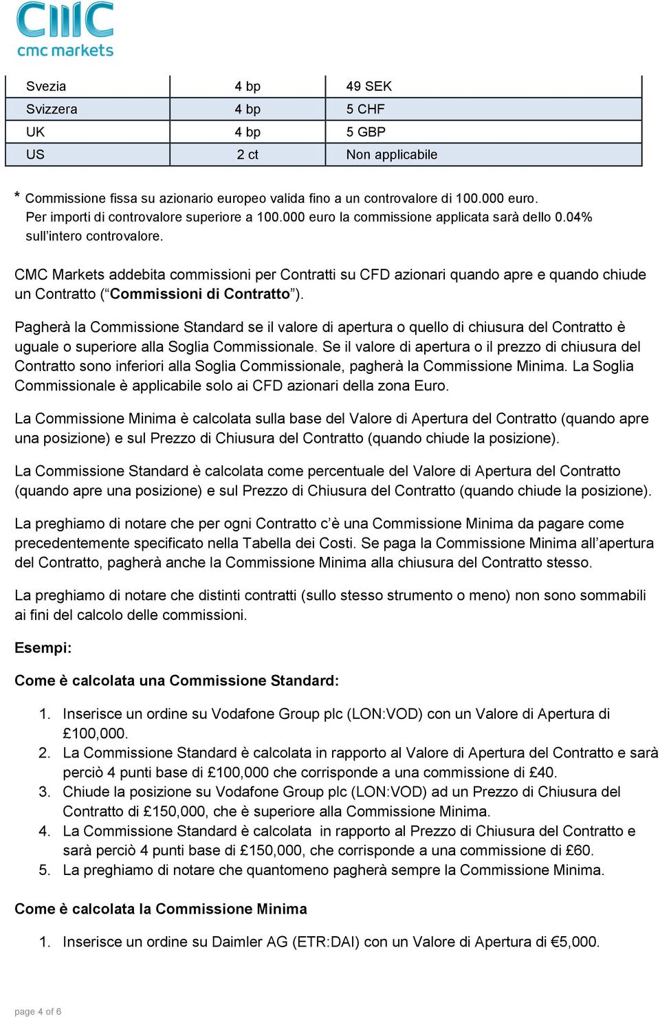 CMC Markets addebita commissioni per Contratti su CFD azionari quando apre e quando chiude un Contratto ( Commissioni di Contratto ).