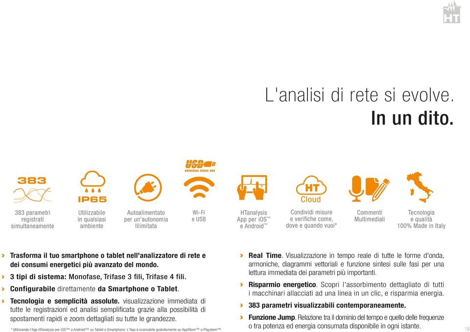 dove e quando vuoi* Commenti Multimediali Tecnologia e qualità 100% Made in Italy Trasforma il tuo smartphone o tablet nell'analizzatore di rete e dei consumi energetici più avanzato del mondo.