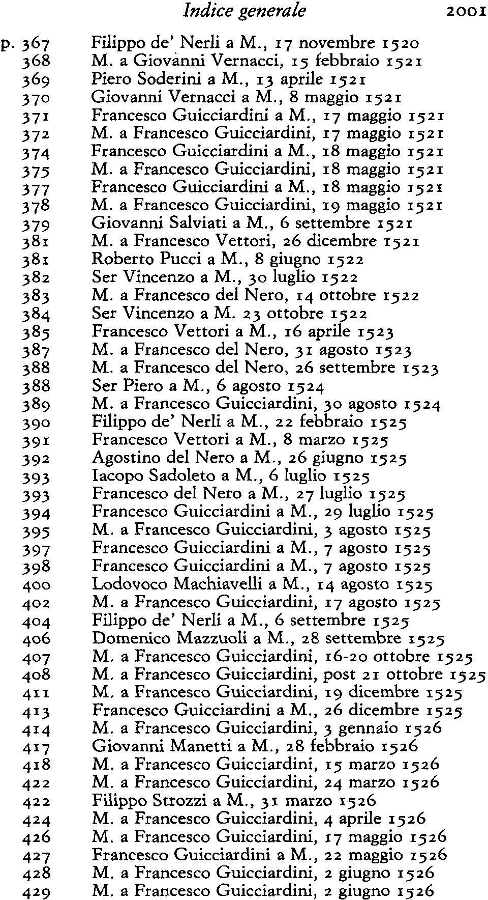 a Francesco Guicciardini, 18 maggio ig2i 377 Francesco Guicciardini a M., 18 maggio ig2i 378 M. a Francesco Guicciardini, 19 maggio ig2i 379 Giovanni Salviati a M., 6 settembre ig2i 381 M.