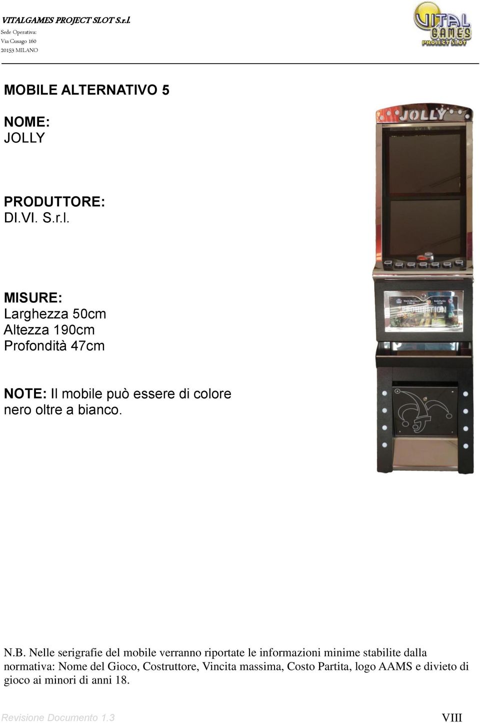 Profondità 47cm NOTE: Il mobile può