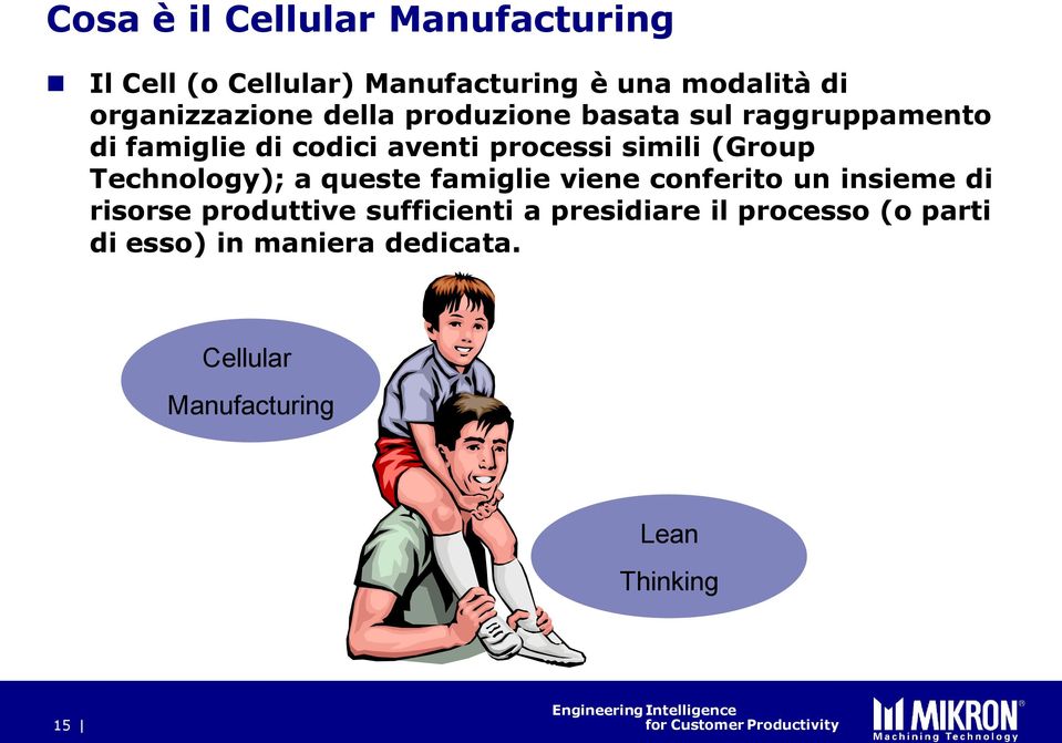 simili (Group Technology); a queste famiglie viene conferito un insieme di risorse produttive