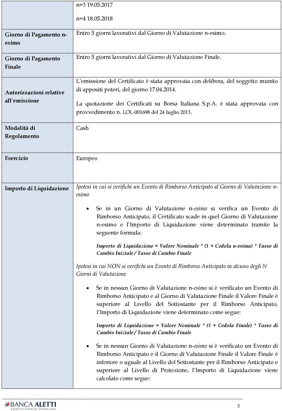 La quotazione dei Certificati su Borsa Italiana S.p.A. è stata approvata con provvedimento n. LOL-001698 del 24 luglio 2013.