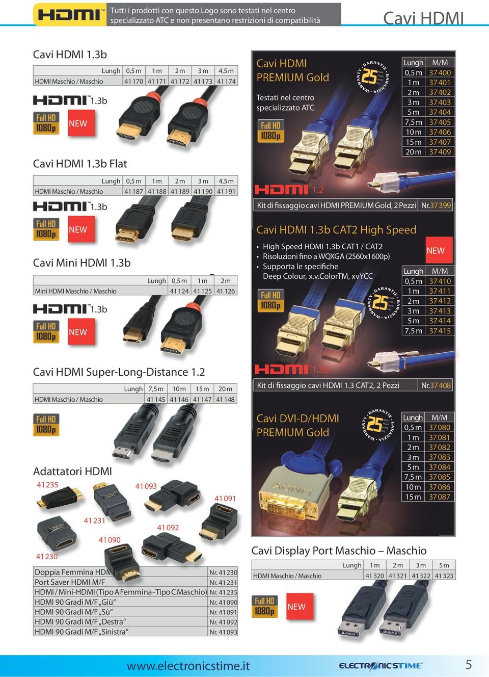 3b Cavi Mini HDMI 1.3b Lungh 0,5m 1m 2m Mini HDMI Maschio / Maschio 41124 41125 41126 1.3b Cavi HDMI PREMIUM Gold Testati nel centro specializzato ATC 1.