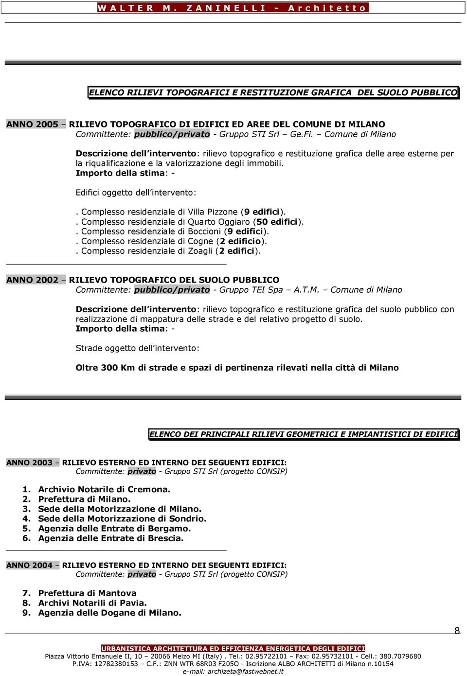 Importo della stima: - Edifici oggetto dell intervento:. Complesso residenziale di Villa Pizzone (9 edifici).. Complesso residenziale di Quarto Oggiaro (50 edifici).