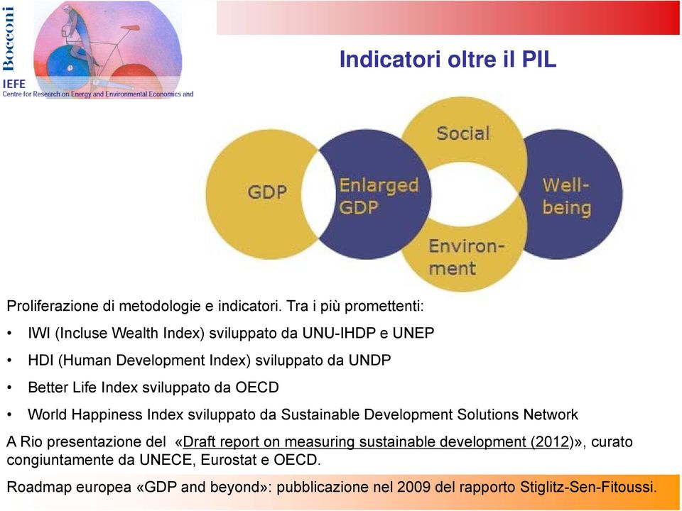 Better Life Index sviluppato da OECD World Happiness Index sviluppato da Sustainable Development Solutions Network A Rio presentazione