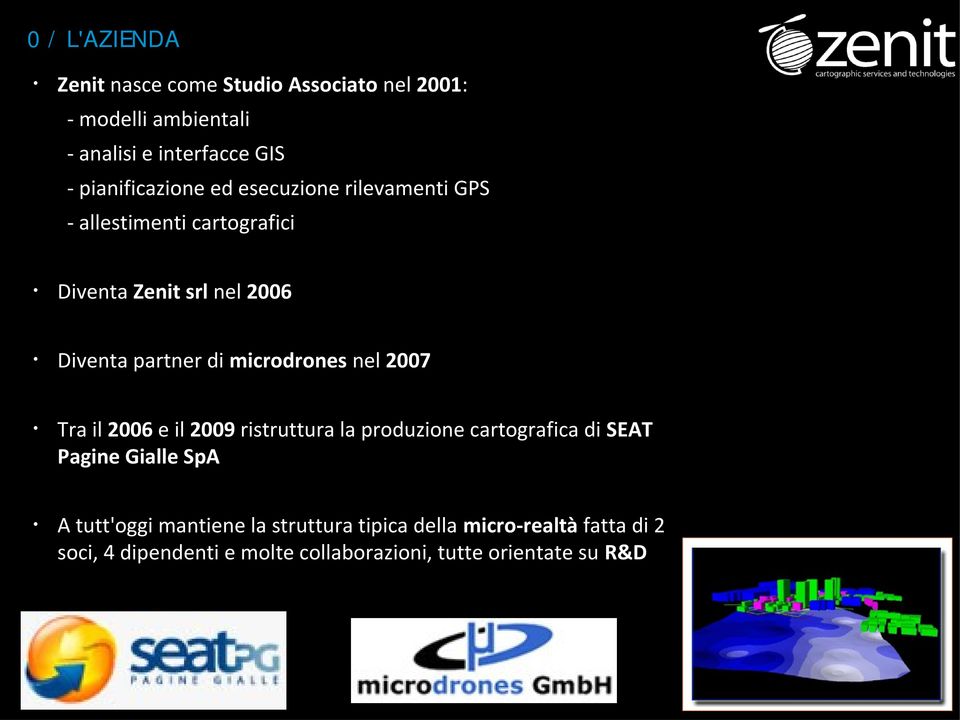 di microdrones nel 2007 Tra il 2006 e il 2009 ristruttura la produzione cartografica di SEAT Pagine Gialle SpA A