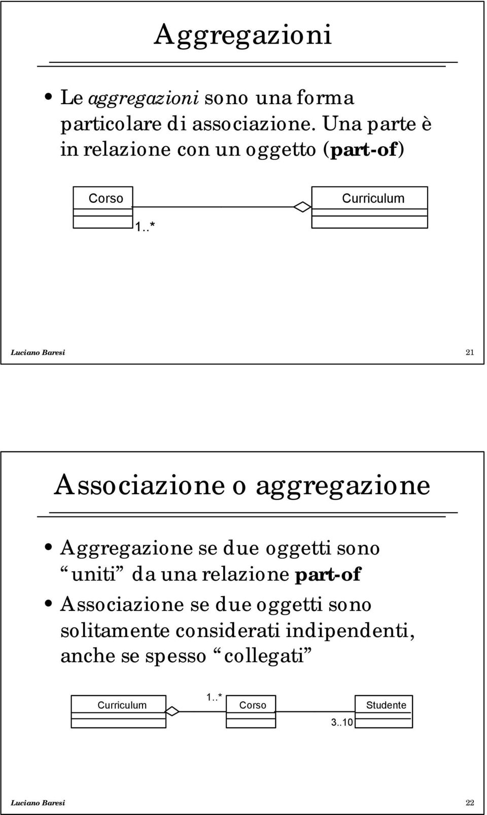 .* Luciano Baresi 21 Associazione o aggregazione Aggregazione se due oggetti sono uniti da una