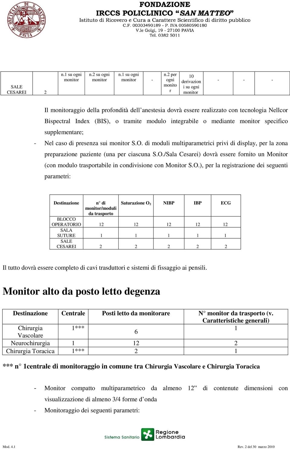 supplementare; - Nel caso di presenza sui S.O. di moduli multiparametrici privi di display, per la zona preparazione paziente (una per ciascuna S.O./Sala Cesarei) dovrà essere fornito un Monitor (con modulo trasportabile in condivisione con Monitor S.