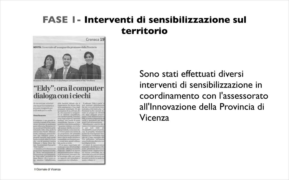 interventi di sensibilizzazione in coordinamento