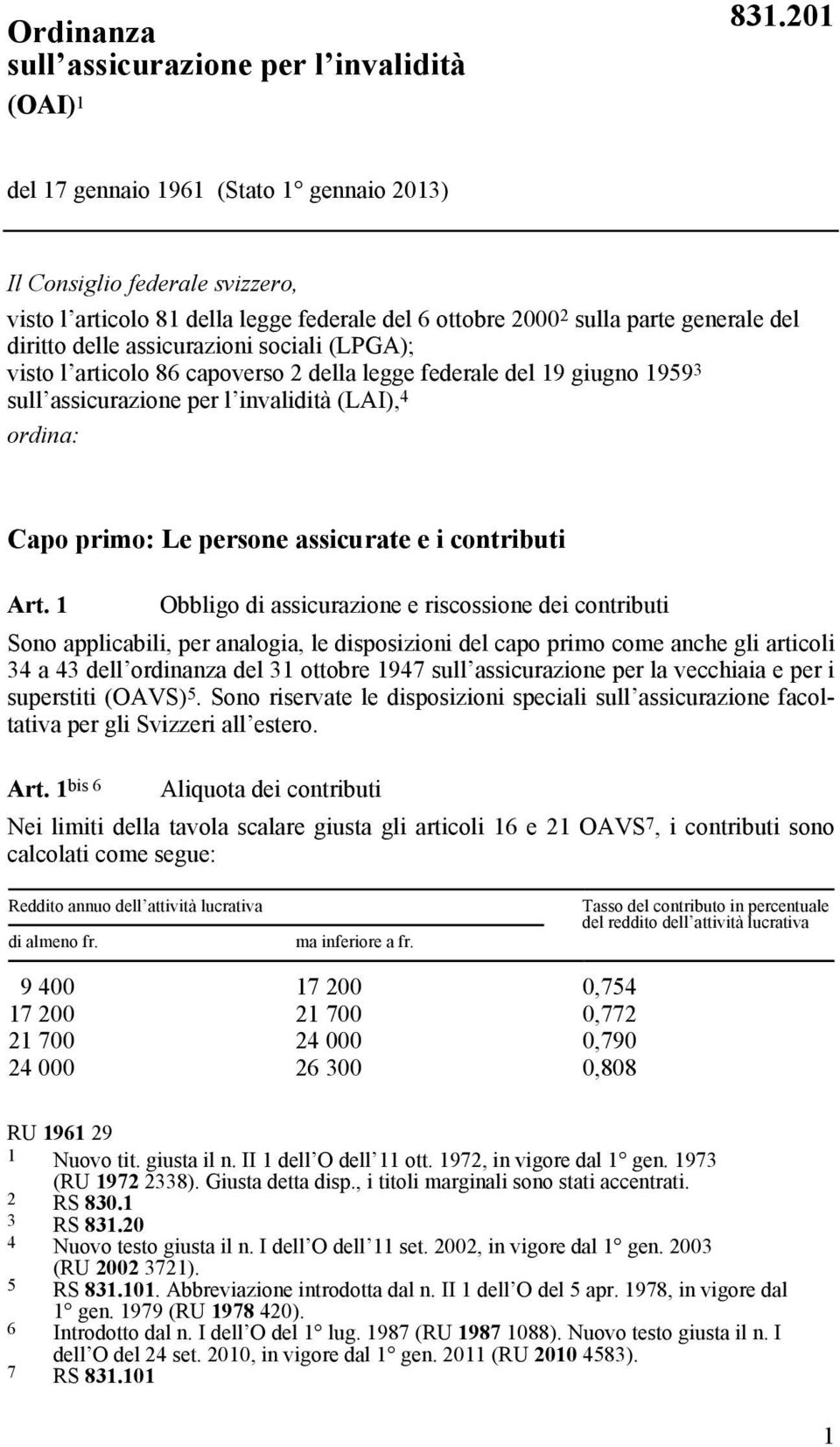 sociali (LPGA); visto l articolo 86 capoverso 2 della legge federale del 19 giugno 1959 3 sull assicurazione per l invalidità (LAI), 4 ordina: Capo primo: Le persone assicurate e i contributi Art.