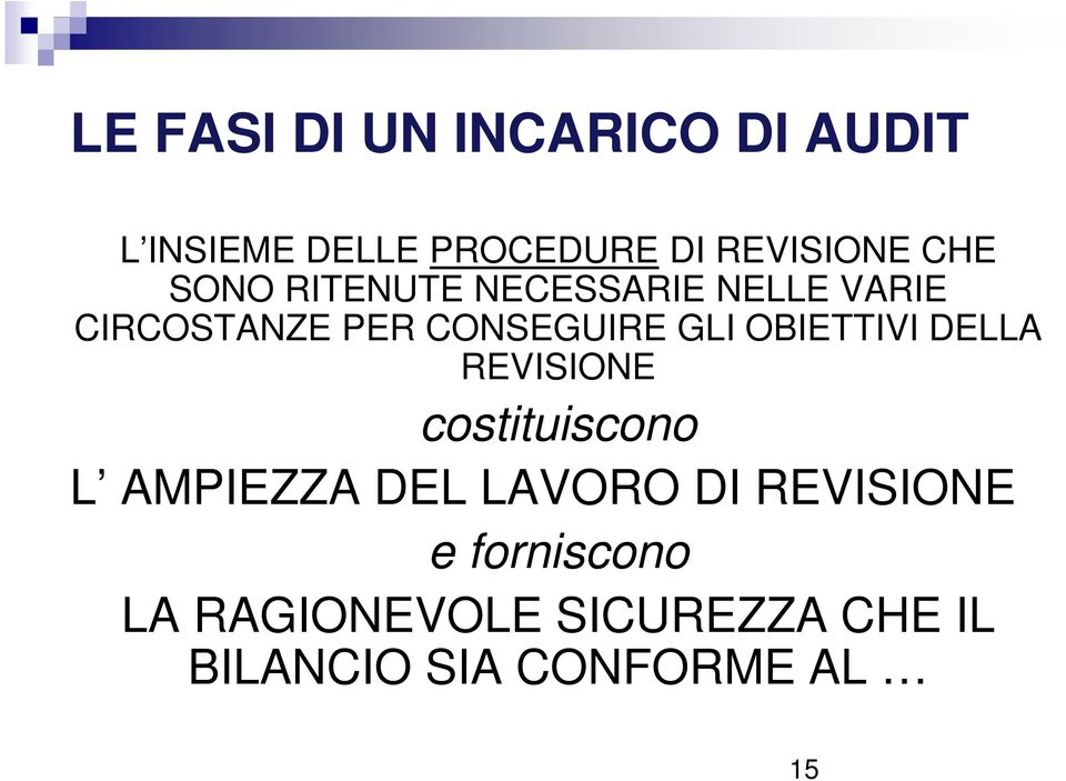 OBIETTIVI DELLA REVISIONE costituiscono L AMPIEZZA DEL LAVORO DI