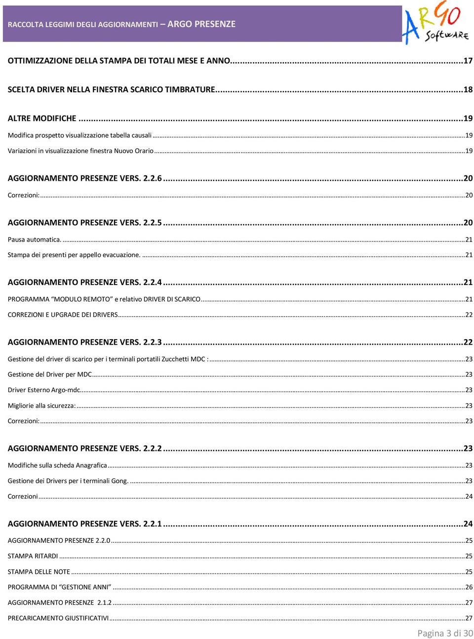 ... 21 Stampa dei presenti per appello evacuazione.... 21 AGGIORNAMENTO PRESENZE VERS. 2.2.4... 21 PROGRAMMA MODULO REMOTO e relativo DRIVER DI SCARICO... 21 CORREZIONI E UPGRADE DEI DRIVERS.