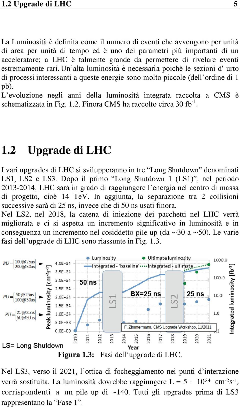 L evoluzione negli anni della luminosità integrata raccolta a CMS è schematizzata in Fig. 1.2. Finora CMS ha raccolto circa 30 fb -1. 1.2 Upgrade di LHC I vari upgrades di LHC si svilupperanno in tre Long Shutdown denominati LS1, LS2 e LS3.