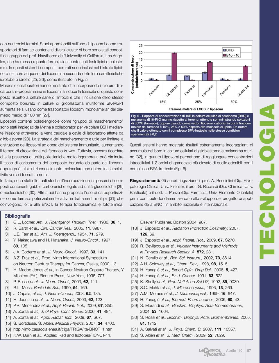 In questi sistemi i composti borurati sono inclusi nel bistrato lipidico o nel core acquoso dei liposomi a seconda delle loro caratteristiche idrofobe o idrofile [25, 26], come illustrato in Fig. 5.