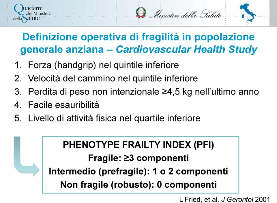 Perdita di peso non intenzionale 4,5 kg nell ultimo anno 4. Facile esauribilità 5.