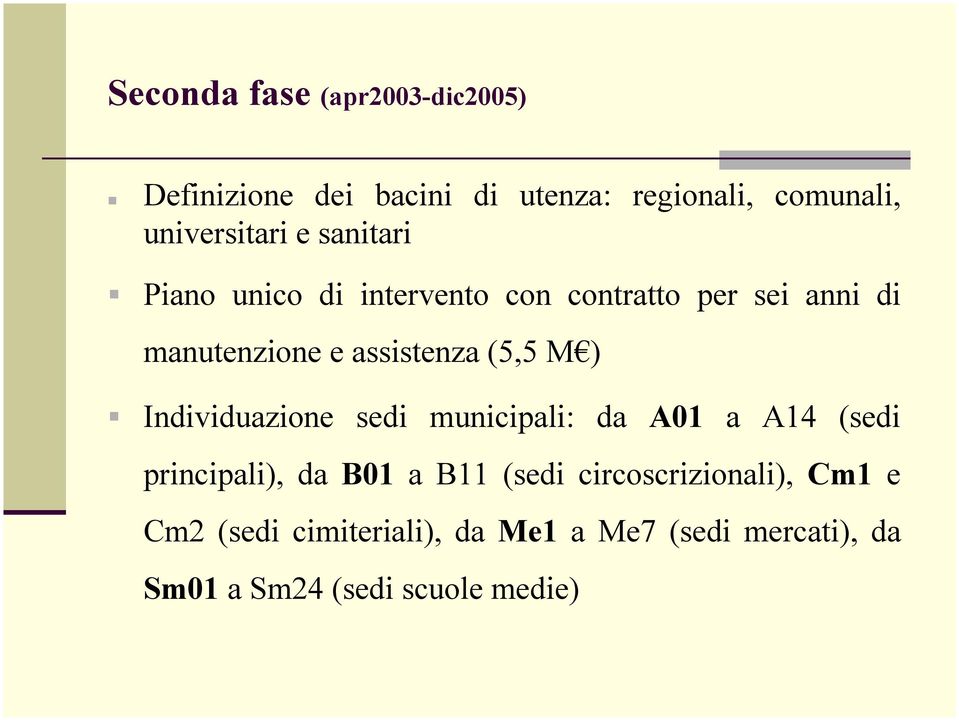 M ) $ Individuazione sedi municipali: da A01 a A14 (sedi principali), da B01 a B11 (sedi