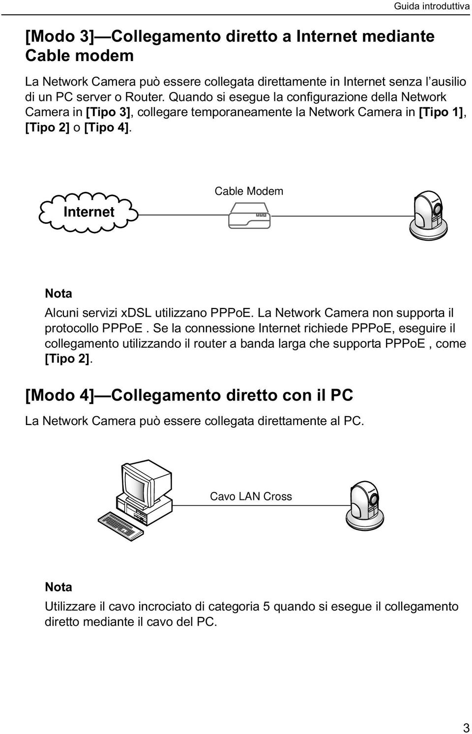 Internet Cable Modem Nota Alcuni servizi xdsl utilizzano PPPoE. La Network Camera non supporta il protocollo PPPoE.
