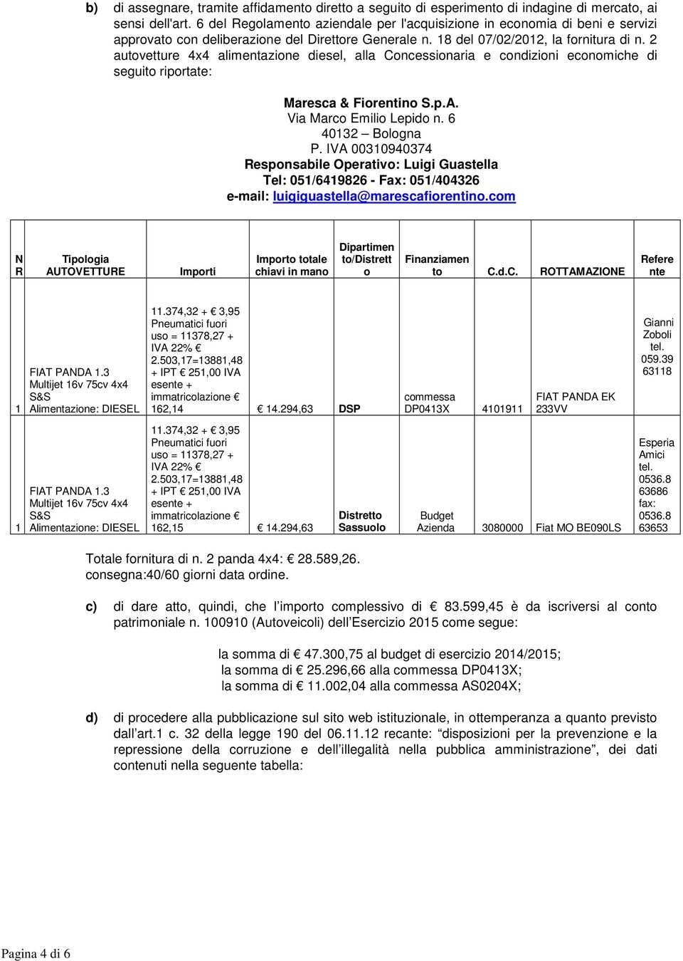 2 autovetture 4x4 alimentazione diesel, alla Concessionaria e condizioni economiche di seguito riportate: Maresca & Fiorentino Via Marco Emilio Lepido n.