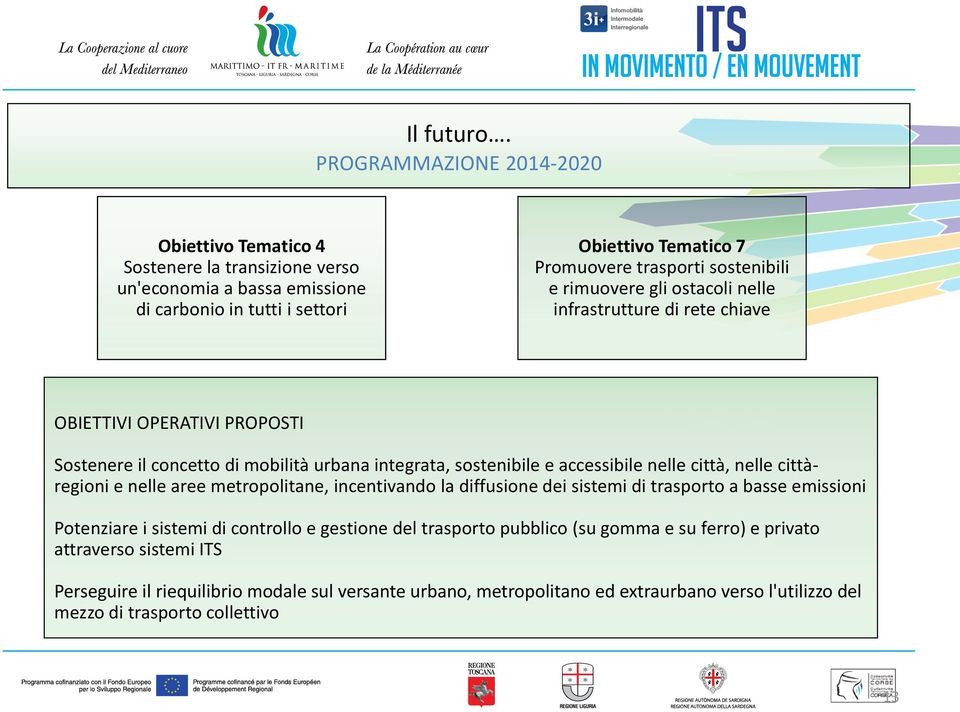 sostenibili e rimuovere gli ostacoli nelle infrastrutture di rete chiave OBIETTIVI OPERATIVI PROPOSTI Sostenere il concetto di mobilità urbana integrata, sostenibile e accessibile nelle